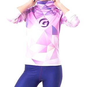 Gipara Rosa Sport-sweatshirt voor dames, met watervalhals, praktische longsleeve met hoge kraag, vochtregulatie, ademend weefsel, roze en witte print, roze/wit, L