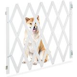 Relaxdays hondenhekje binnen, uitschuifbaar, max. 140 cm breed, 87-99 cm hoog, bamboe, voor deuren & trappen, wit
