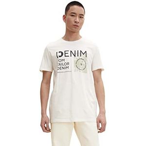 TOM TAILOR Denim Uomini T-shirt met logoprint 1030696, 10866 - Off White Melange, M