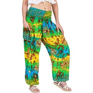 LOFBAZ Harembroek voor Vrouwen Yoga Boho Hippie Kleding Dames Palazzo Bohemien Pyjama Strand Indiase Zigeuner Genie Kleding Tie Dye Geel & Groen 3XL