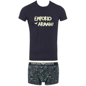 Emporio Armani Christmas Stretch Cotton Crew Neck T-shirt + Trunk Trunks heren, Marine/St Costellaz, S