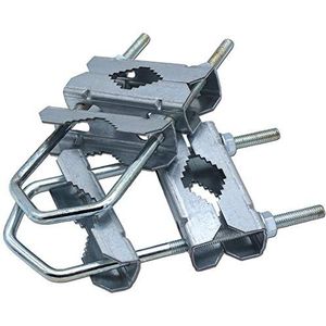 Set dubbele mastklemmen van hoogwaardig staal 18 cm - houder voor buis of mast tot 64 mm van verzinkt staal voor antennes (satelliet, DVB-T2, LTE) parasol, weerstation
