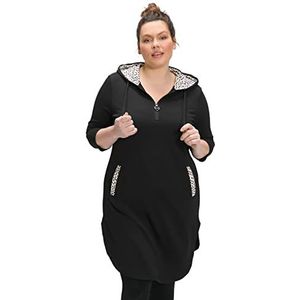 Ulla Popken Dames grote maten grote maten plus size sweatjurk, stippen, capuchon, 3/4-mouw zwart 50+ 807500100-50+, zwart, 50-52