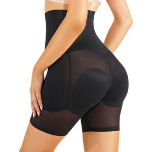 Irisnaya Vrouwen Shapewear Controle Slipje Body Shaper Butt Lifter Gewatteerde Hip Enhancer Naadloze Ondergoed Hi-Taille Korte, Zwart, S