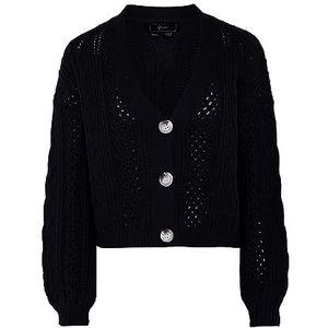 faina Dames modieuze trui met V-hals en parelinzet acryl zwart maat XL/XXL, zwart, XL