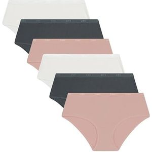 DIM Boxershorts Les Pockets EcoDim katoen, extra platte afwerking, dames, 6 stuks, Gr Gran/Rse klei/zwart, S