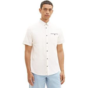TOM TAILOR Chambray overhemd met korte mouwen en borstzak, 10332 - Off White, S
