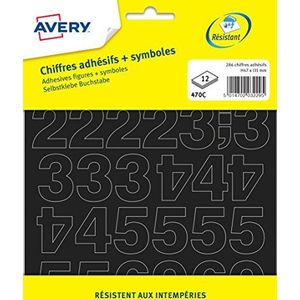 Avery Verpakking met 286 zwarte cijfers (+ symbolen), afmetingen 47 mm