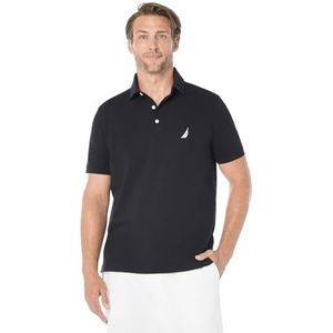 Nautica Poloshirt voor heren met korte mouwen, effen stretch katoen piqué, Zwart, XL