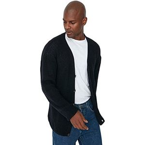 Trendyol Heren-trui met V-hals, effen oversized vest, marineblauw, S, marineblauw, S
