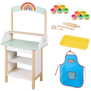 roba x Play-Doh IJsstalletje - Speelset van FSC-gecertificeerd hout met 12 potjes klei, houten gereedschap, schort & 3D-mat - Creatieve verkoopstand vanaf 3 jaar