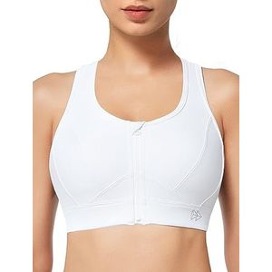 Yvette Sportbeha met ritssluiting aan de voorkant, slagvaste sportbeha voor dames, oversized, workout, fitness, hardlopen, wit, XL Grote maten