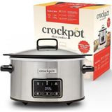 Crockpot Sizzle & Stew Digital Slow Cooker, 3,5 l (3-4 personen), afneembare inductiekom voor het koken van vlees en groenten, EU-stekker 2-polig, roestvrij staal [CSC111X]