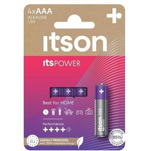 ITSON, AAA alkalinebatterijen, verpakking van 4 stuks, voor klokken, zaklampen, afstandsbedieningen, LR03IPO/4CP