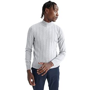 DeFacto Heren gebreide trui met lange mouwen ronde hals sweater - slim fit trui voor heren tops (Grey Melange, XXL), gemengd grijs, XXL