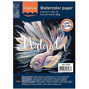 Vaessen Creative Florence 2911-9102 glad aquarelpapier, zwart, 300 g/m², 100 stuks, DIN A5, voor aquarelschilderen, handlettering, penseelletters en ander papierknutselwerk, papier