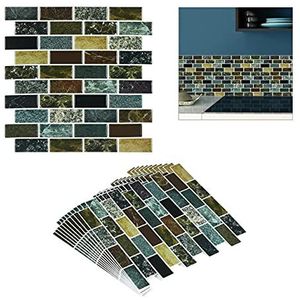 Relaxdays tegelstickers, set van 10, steen look, zelfklevend, keuken & badkamer, 31 x 31 cm, design B, meerkleurig