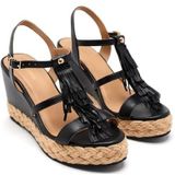 GIOSEPPO Elderon - Sandalen - Zwart - Sleehak - Franjes - Wighoogte 10 cm
