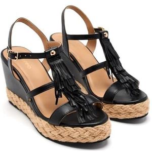GIOSEPPO Elderon - Sandalen - Zwart - Sleehak - Franjes - Wighoogte 10 cm