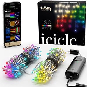 Twinkly Icicle – App-gestuurde LED Lichtsnoer met 190 RGB + W (16 Miljoen Kleuren + Warm Wit) LED's. Transparante Draad. Binnen en Buiten Slimme Verlichting Decoratie