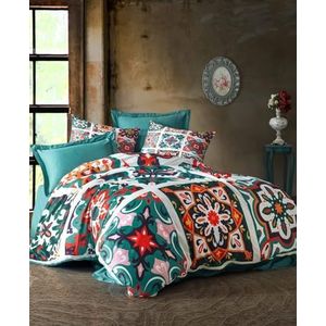 Nuit Des Rêves Single Quilt Cover Set (155 x 200 cm), 3D-geprint, groen/wit/rood/roze/bruin, 100% polyester microsatijn en katoen, machinewasbaar, ritssluiting