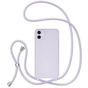 UEEBAI Crossbody sleutelkoord telefoonhoesje voor iPhone 11 6,1 inch, siliconen telefoonhoes met verstelbare halsketting, zachte riem, nekkoord, schokbestendige beschermhoes - Mauve