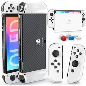 HEYSTOP Switch OLED-hoes compatibel met Nintendo Switch OLED Model 2021, dockable PC beschermhoes voor Switch OLED-model met comfortabele TPU Joy-Con Grip Case en 6 duimstokdoppen