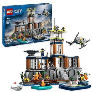 LEGO City Politiegevangeniseiland, Cadeau voor Jongens en Meisjes vanaf 7 jaar met Speelgoed Helikopter, Boot en Rubberboot, 7 Minifiguren en Dieren Figuren van een Hond en een Haai 60419