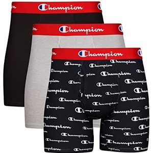 Champion Heren Boxershorts, katoen, stretch, 3 en 5 stuks retroshorts, Ebony/Oxford Grey Heather/New Ebony Script Logo, XX-Large