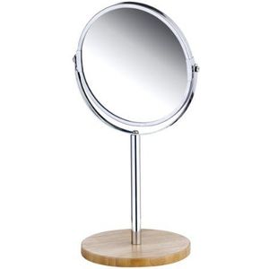 Axentia Vergrootspiegel Bonja in zilver, verchroomde badkamerspiegel met dubbele vergroting, praktische tafelspiegel met bamboevoet