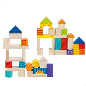 WOOMAX, 50-delige bouwpakket, afgeronde randen, constructies voor kinderen 24 maanden, incl. emmer met deksel en handgreep, steekstukken, bloktoren (49764)