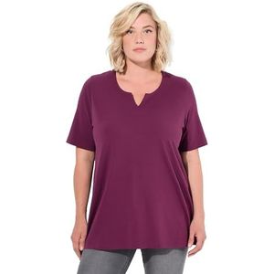Ulla Popken Dames grote maten grote maten plus size T-shirt, A-lijn, tuniekhals, halve mouwen, Donkere bessen, 42-44