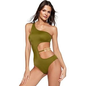 Trendyol Dames Plain Knit Badpak, Khaki,38, Kaki, 42