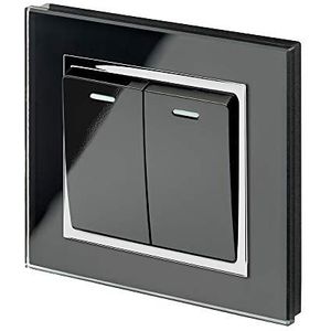 RETROTOUCH RMS22-B Crystal dubbele lichtschakelaar, zwart CHOME Trim, 2-weg, 10AX, zwart glas