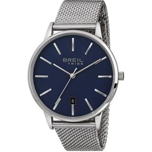 Klok BREIL voor Man Model Avery met stalen armband, uurwerk JUST TIME - 3H Quartz, Zilver-blau, Eén maat, Armband