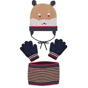 MacBeen Set met handschoenen, muts en sjaal voor schoolbenodigdheden van 2 tot 5 jaar, kleur beige, winteraccessoireset, klein, uniseks, kinderen