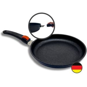 SKK 22814 Titanium Induction, gietijzeren braadpan ø 28 cm, pan met antiaanbaklaag, geschikt voor inductie, platte rand, keramisch versterkt, met afneembaar handvat, ovenbestendig, Made in Germany