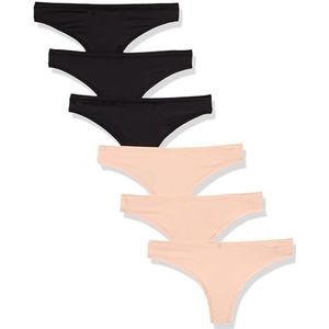 Amazon Essentials Women's String (verkrijgbaar in grote maten), Pack of 6, Zacht bloemblad/Zwart, 3XL Grote maten