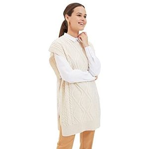 TRENDYOL Vrouwen Ronde hals Unikleuren Regular Trui Vest Sweater, Beige, 40-42, beige, 40/42 NL