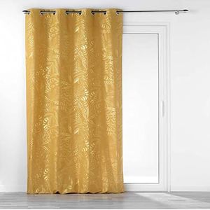 douceur d'intérieur, Gordijn met ogen, 140 x 260 cm, geel/goud, polyester, bedrukt, metallic, Belflor