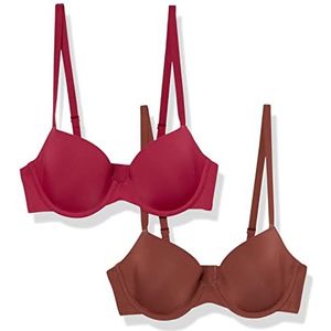 Amazon Essentials Demi Cup microvezel beha voor dames, 2 stuks, chocolade/rood, 32DD