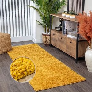 Surya Home tapijtloper Shaggy – pluizig tapijt voor eetkamer, slaapkamer, woonkamertapijt – zacht marmer tapijt groot 80x220cm blauw, geel