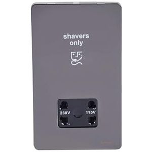 Schneider Electric Ultimate schroefloze platte plaat, scheerstopcontact, dubbel voltage, 115/230 V, GU7490BBN, zwart vernikkeld met zwart inzetstuk