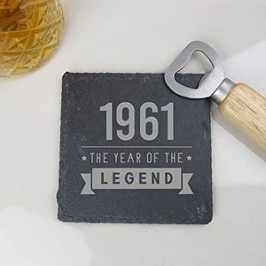 eBuyGB Dranken Mat, Placemat Gegraveerde Vierkante Coaster-1961 Jaar van de Legende Design-60e Verjaardag, Mannen-Sixtieth Gift voor Papa, Oom, Broer, Leisteen
