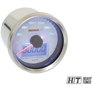 Snelheidsmeter KOSO GP Style II 55, SPEED/ODO, rond, d=55x57mm, blauw verlicht, display wit, zelftestfunctie, analoog bedrijf