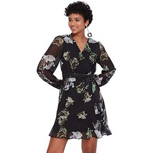 TRENDYOL Dames Woman Mini A-lijn V-hals geweven jurk, zwart, 36