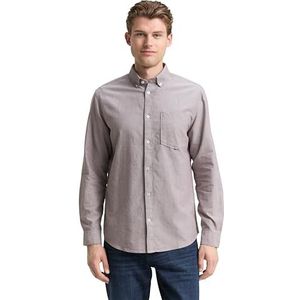 TOM TAILOR heren overhemd, 38935 - Bruin Wit Chambray, XL