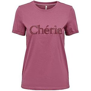 Bestseller A/S Dames ONLHUNIE REG S/S FOLD-UP Box JRS Top, Rose Wine/Print: Cherie, L, Rose Wine/Print: cherie, L