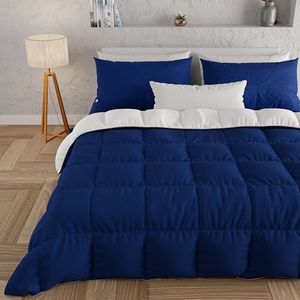 PETTI Artigiani Italiani - Maxi-winterdekbed voor tweepersoonsbed, eenkleurig, dubbelzijdig, nachtblauw en wit, 100% Made in Italy