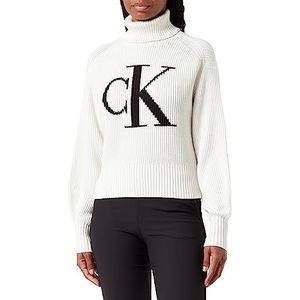 Calvin Klein Jeans Dames opgeblazen Ck losse trui truien, Ivoor, XL